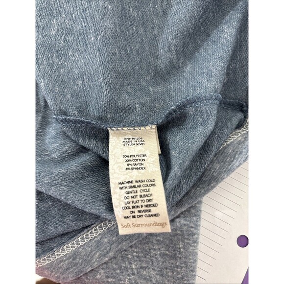 Soft Surroundings Long Sleeve Brinley Button Neck Top - Blue- Petite Small New - Picture 8 of 10